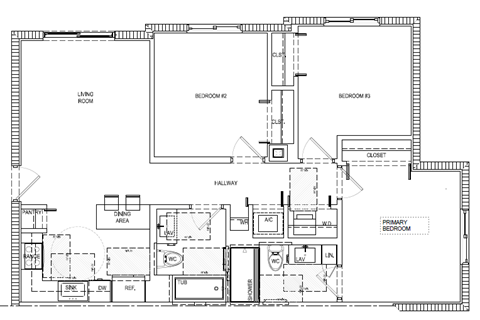 Floor plan for 3 beds, 2 baths